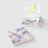 Bloeiende Orchidee Paarse Waterverf Abstracte Kuns Stenen Onderzetter (Zijkant)