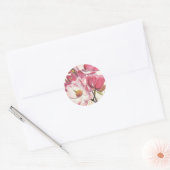 Bloeiende oude magnoliaboom, roze tuinvloeien ronde sticker (Envelop)