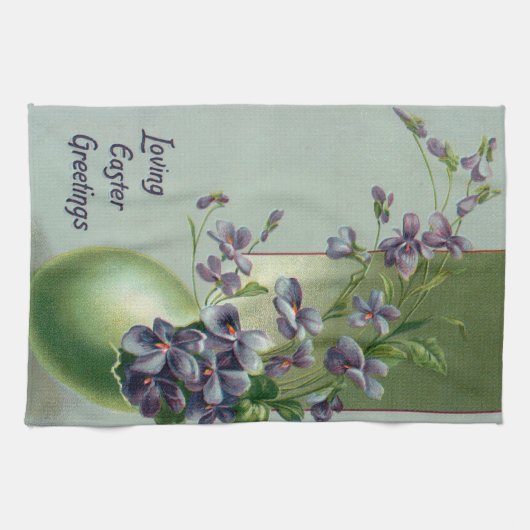  bloeiende paarse bloemen in een paasei theedoek (Horizontaal)