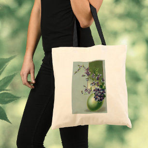 bloeiende paarse bloemen in een paasei tote bag
