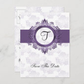 bloeiende paarse monogram bruiloft met uitzonderin aankondigingskaart (Voorkant / Achterkant)