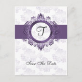 bloeiende paarse monogram bruiloft met uitzonderin aankondigingskaart (Voorkant)