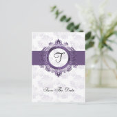 bloeiende paarse monogram bruiloft met uitzonderin aankondigingskaart (Staand voorkant)