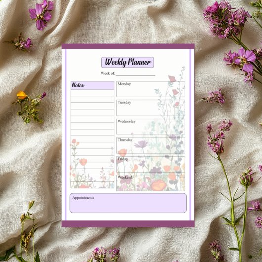 Bloeiende Paarse Tuin_ Weekplanner Notitieblok