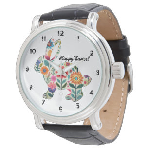Bloeiende paashaas silhouet horloge