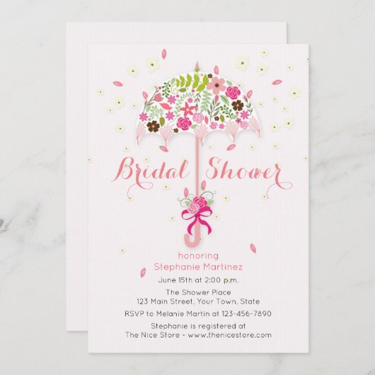 Bloeiende paraplu bruids douche uitnodiging (Voorkant / Achterkant)