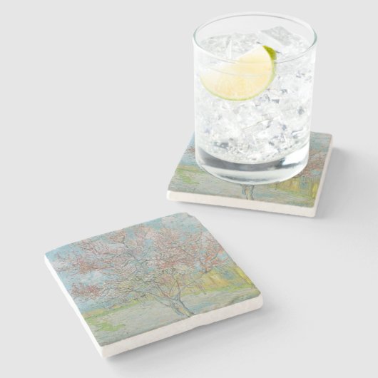 bloeiende perzikboom stenen onderzetter (Zijkant)