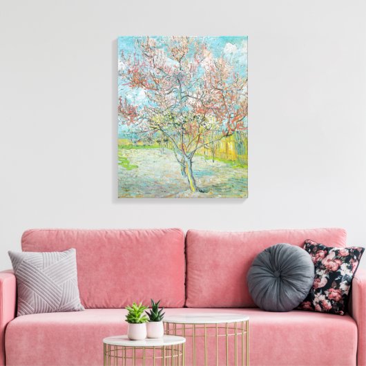 bloeiende perzikboom | Vincent van Gogh Canvas Afdruk (Insitu (Woonkamer))