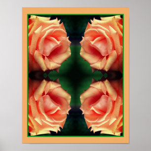 Bloeiende Perzikroos Spiegelbloem Kunst Poster