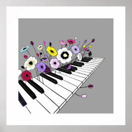 Bloeiende Piano – Minimale Bloemrijke Muziek Poster