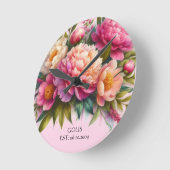 Bloeiende pioenen Nieuwe Home Bloemen Muur Klok (Hoek)