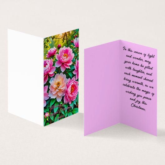 Bloeiende pioenrozen kerstkaart kaart (Binnen en buitenkant)