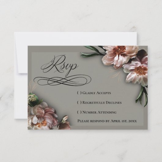 Bloeiende Pioenrozen RSVP Kaart (Voorkant)