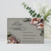 Bloeiende Pioenrozen RSVP Kaart (Staand voorkant)