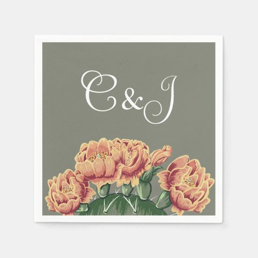 Bloeiende Prickly Pear Desert Cactus Bruiloft Servet (Voorkant)