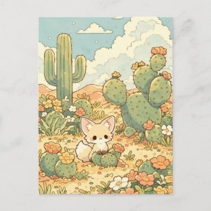 Bloeiende Prickly Pear Kawaii Woestijnvos Briefkaart