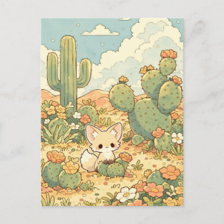 Bloeiende Prickly Pear Kawaii Woestijnvos Briefkaart
