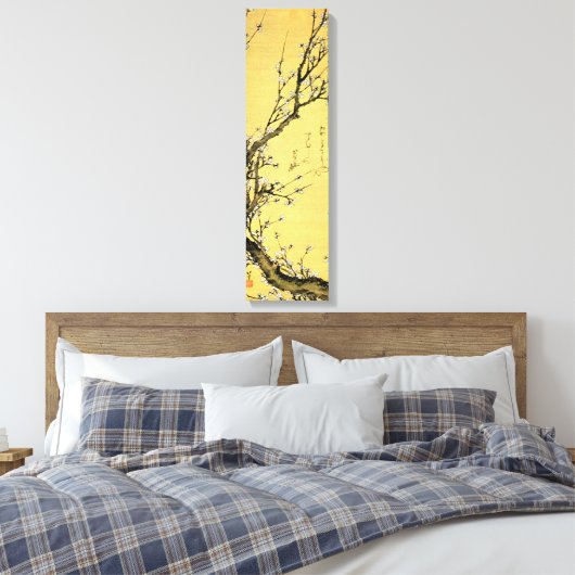 Bloeiende pruim van Hokusai Canvas Afdruk (Insitu (Slaapkamer))