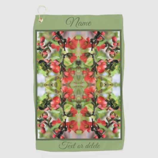 Bloeiende Quince Red Blossom Abstract gepersonalis Golfhanddoek (Voorkant)