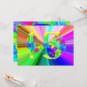Bloeiende Regenboog Bloemen voor 15e Verjaardag Kaart (Voorkant / Achterkant in situ)