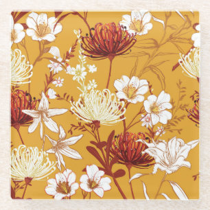 Bloeiende retro: Onvoltooide Bloemenlijn Kunst Glazen Onderzetter