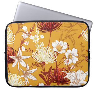Bloeiende retro: Onvoltooide Bloemenlijn Kunst Laptop Sleeve