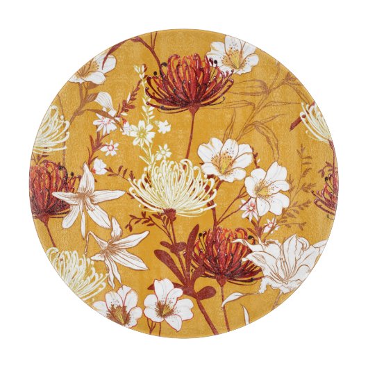 Bloeiende retro: Onvoltooide Bloemenlijn Kunst Snijplank (Voorkant)