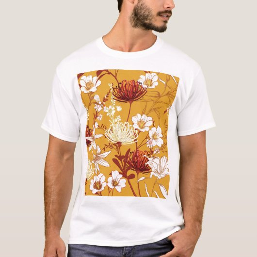 Bloeiende retro: Onvoltooide Bloemenlijn Kunst T-shirt (Voorkant)