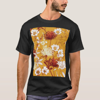 Bloeiende retro: Onvoltooide Bloemenlijn Kunst T-shirt
