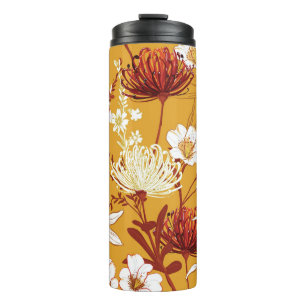 Bloeiende retro: Onvoltooide Bloemenlijn Kunst Thermosbeker