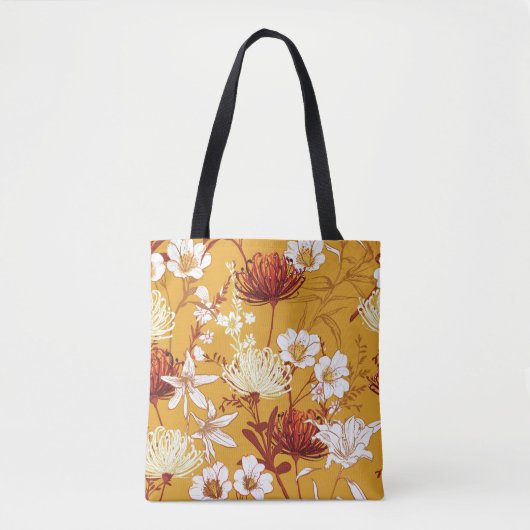 Bloeiende retro: Onvoltooide Bloemenlijn Kunst Tote Bag (Voorkant)