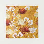 Bloeiende retro: Onvoltooide Bloemenlijn Kunst Wandkleed (Voorkant)