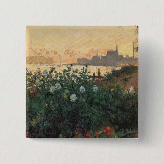 Bloeiende rivieroever, Argenteuil - Claude Monet - Vierkante Button 5,1 Cm (Voorkant)