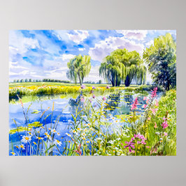 Bloeiende Rivieroever Havelland Aquarel Stijl Poster