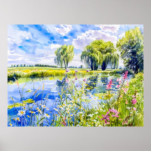 Bloeiende Rivieroever Havelland Aquarel Stijl Poster (Voorkant)