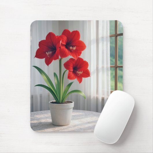 Bloeiende rode amaryllis  muismat (Met muis)