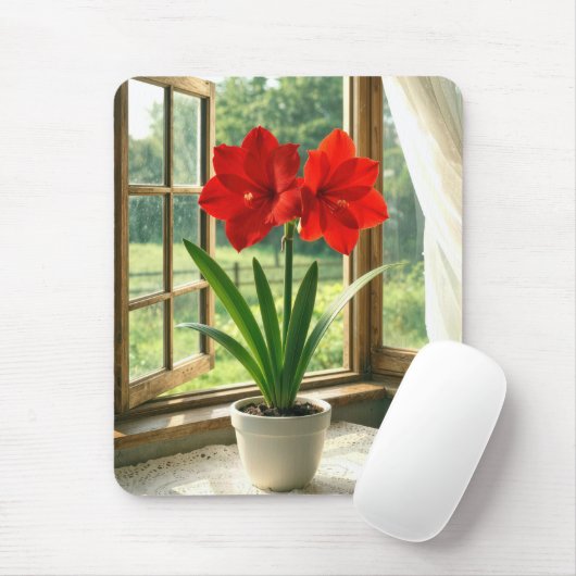 Bloeiende rode amaryllis muismat (Met muis)