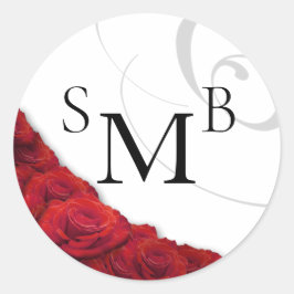 Bloeiende rode roos bruiloft ronde sticker
