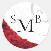 Bloeiende rode roos bruiloft ronde sticker (Voorkant)