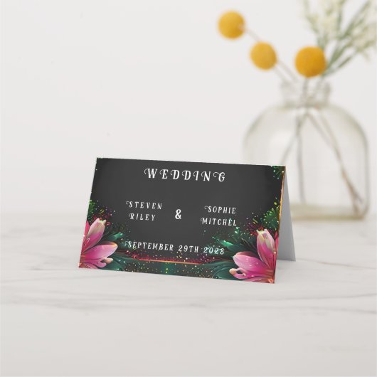 Bloeiende Romance: een volledig bloemenbruiloftsth Plaatskaartje (Voorkant)
