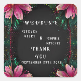 Bloeiende Romance: een volledig bloemenbruiloftsth Vierkante Sticker