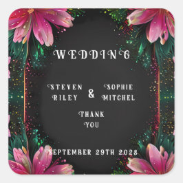 Bloeiende Romance: een volledig bloemenbruiloftsth Vierkante Sticker