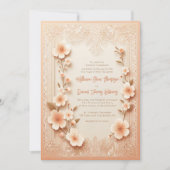 bloeiende romantische kanten perzik bruiloft kaart (Voorkant)