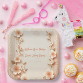  bloeiende romantische kanten perzik bruiloft papieren bordje (Feest)