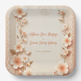  bloeiende romantische kanten perzik bruiloft papieren bordje