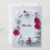 Bloeiende rood en wit roos bloem lijst bruiloft kaart (Achterkant)
