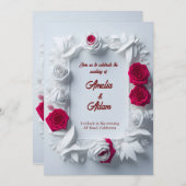 Bloeiende rood en wit roos bloem lijst bruiloft kaart (Voorkant / Achterkant)