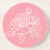 Bloeiende Roos Schets Aangepaste achtergrond kleur Zandsteen Onderzetter (Voorkant)