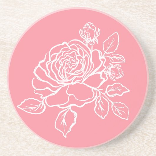 Bloeiende Roos Schets Aangepaste achtergrond kleur Zandsteen Onderzetter (Voorkant)