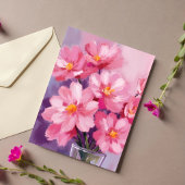 Bloeiende Roze Bloemblaadjes Bloem Schilderij Kaar